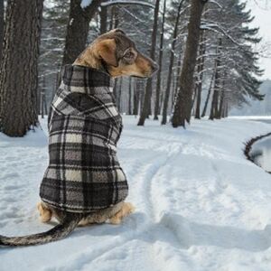 Thick Plaid Dog Coat - Grey and White NWT
